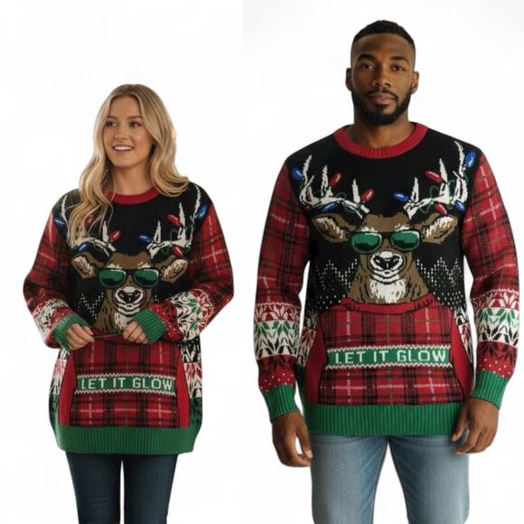 Ugly Holiday Sweater Festive & Funny Unisex Knit Reindeer Sweater size XL - Picture 1 of 13